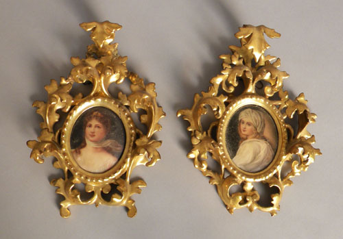 Appraisal: Pair of painted porcelain portrait plaques frames - x