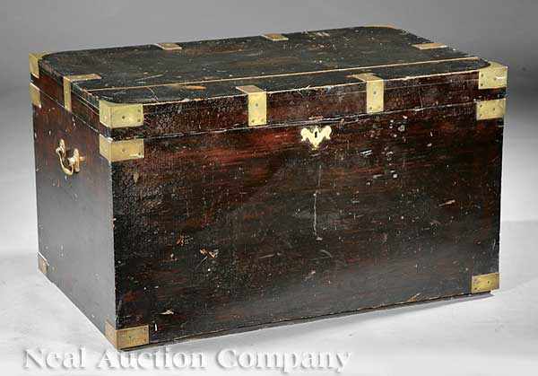 Appraisal: An Antique Pine Brass-Bound Tack Box th c hinged lid