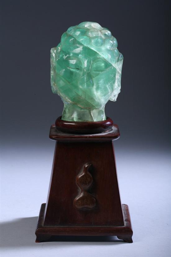 Appraisal: CHINESE GREEN QUARTZ HEAD OF BUDDHA - in high PROVENANCE