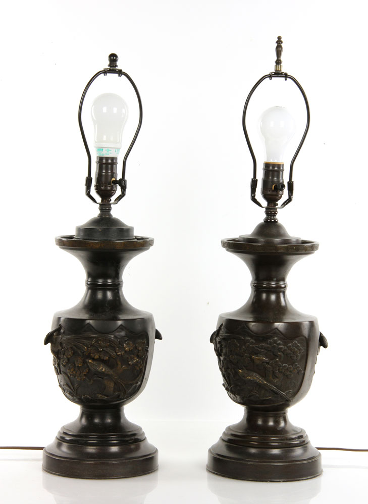 Appraisal: - th C Japanese Bronze Vases Lamps th century Japanese