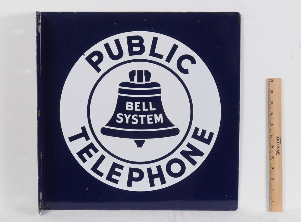 Appraisal: PORCELAIN SIGN NOT TIN LITHO BELL TELEPHONE DOUBLE SIDED TIN