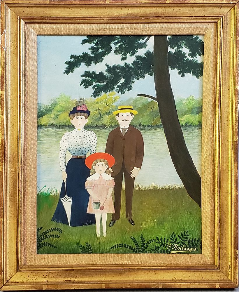 Appraisal: Fernand Boilauge Acrylic on Artist Board Family Portrait by the