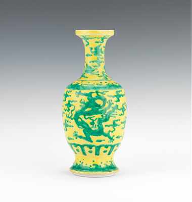 Appraisal: Chinese Porcelain Green and Yellow Dragon Vase A vivid green