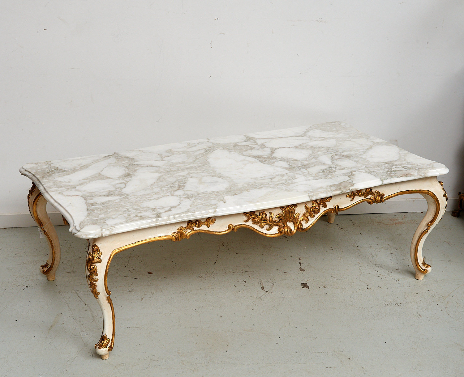 Appraisal: LOUIS XV STYLE PAINTED MARBLE TOP COFFEE TABLE Mid th