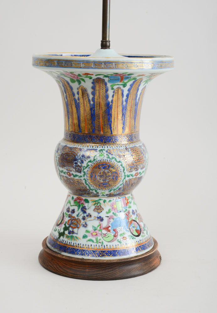 Appraisal: CHINESE FAMILLE ROSE PORCELAIN BEAKER VASE MOUNTED AS A LAMP