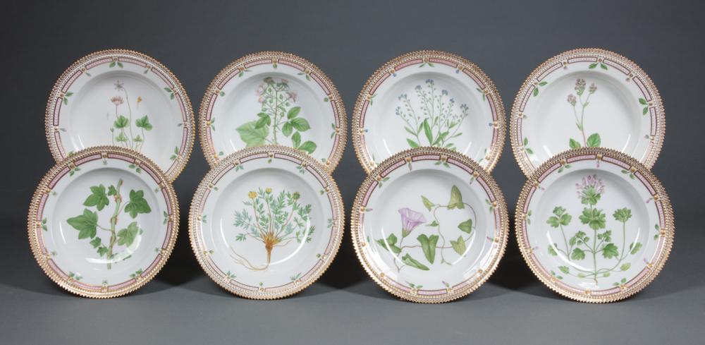 Appraisal: Eight Royal Copenhagen Flora Danica Porcelain Soup Plates dated -