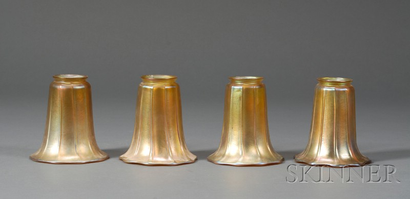 Appraisal: Four Steuben Aurene Shades Art glass Corning New York early