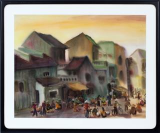 Appraisal: ASIAN SCHOOL WATERCOLOR ASIAN SCHOOL WATERCOLOR H W VILLAGE SCENE