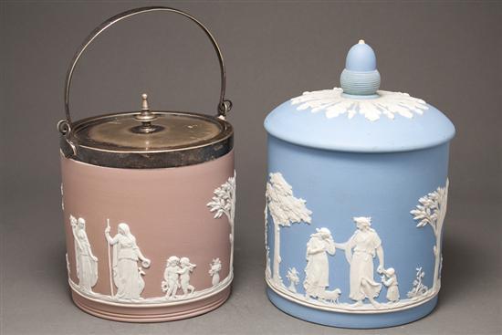 Appraisal: Two Wedgwood jasperware biscuit jars late th early th century