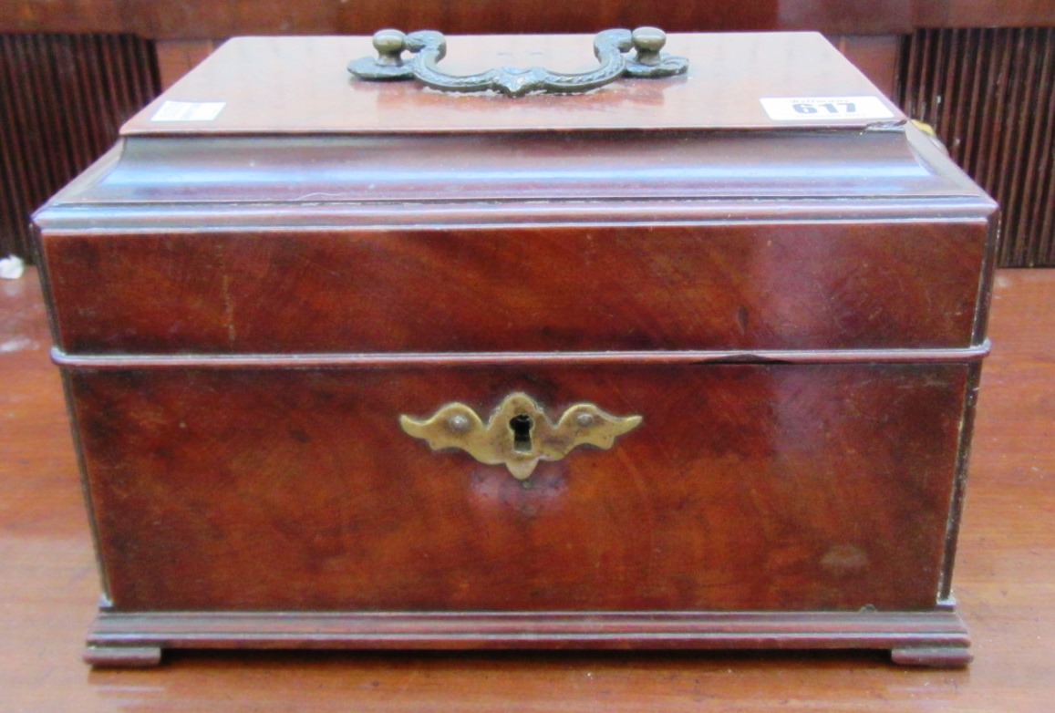 Appraisal: Three George III mahogany rectangular tea caddies all on bracket