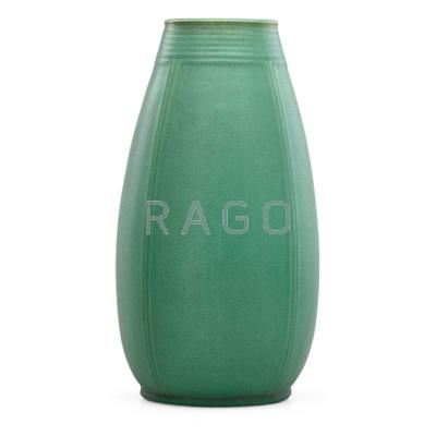 Appraisal: TECO Tall ovoid vase green glaze Terra Cotta IL ca