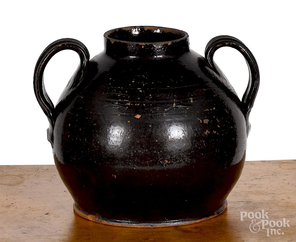 Appraisal: Redware two-handled crock Redware two-handled crock th c h Condition