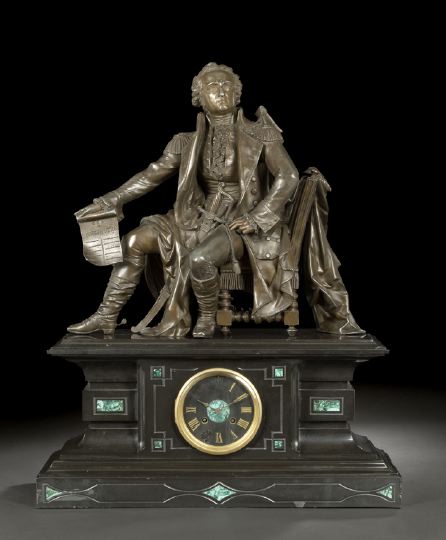 Appraisal: Large and Elegant Polished Black Slate and Spelter George Washington