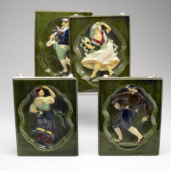 Appraisal: CZECH TILES Grouping of four relief tiles of peasant dancers