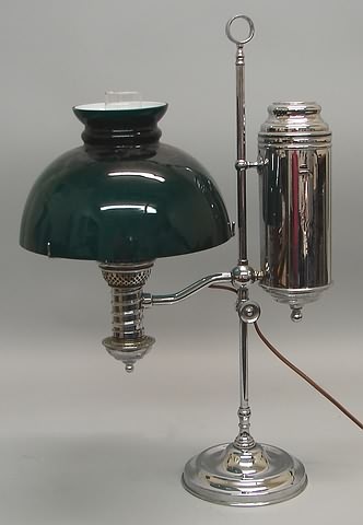 Appraisal: Nickel plated single light base with green shade t