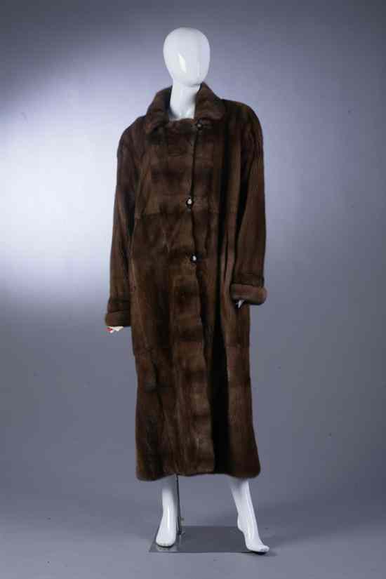 Appraisal: ROBERT BEAULIEU BROWN MINK FUR FULL-LENGTH COAT With brown satin