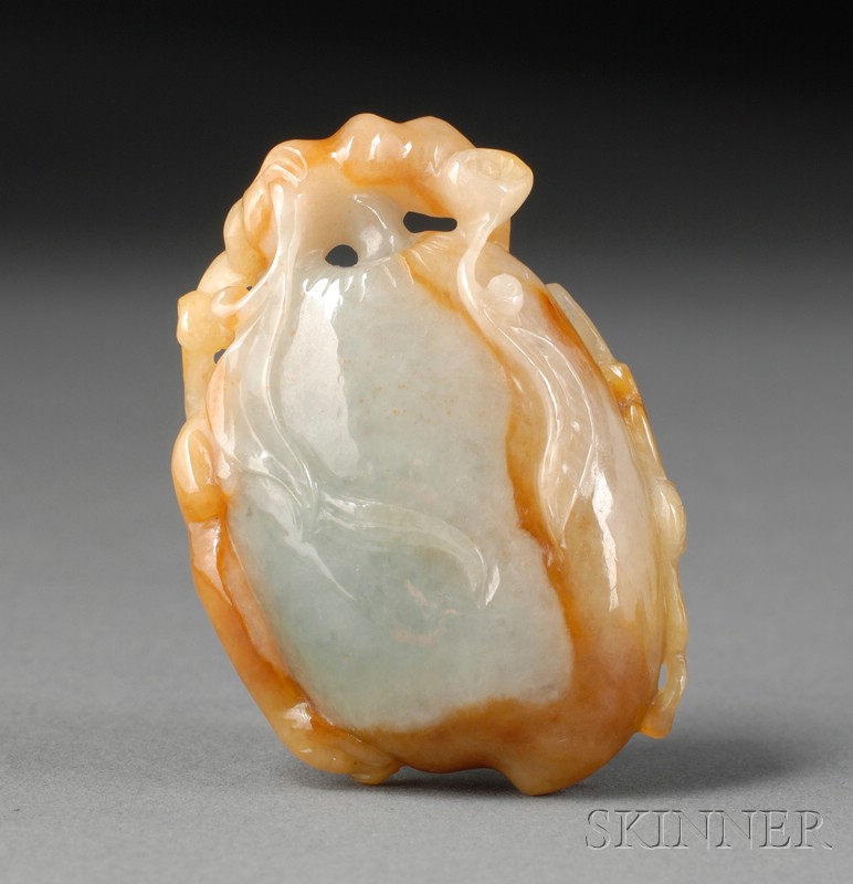 Appraisal: Jade Water Coupe pale green and brown stone carving of