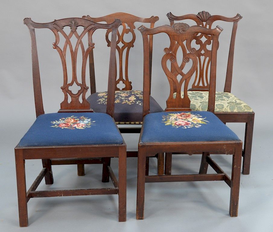 Appraisal: Four Chippendale mahogany side chairs having pierce carved backs one