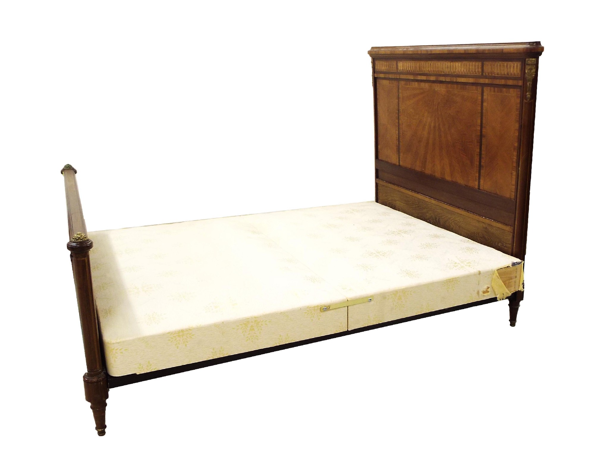 Appraisal: French rosewood and kingwood double bed frame with ormolu mounts