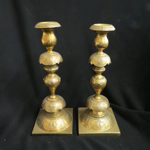 Appraisal: Pair of Brass Sabbath Candlesticks Russian or Polish signed