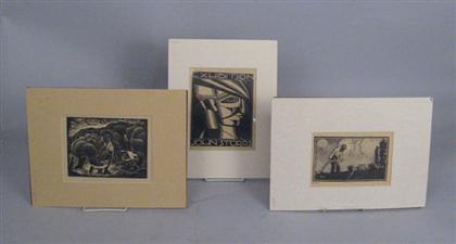 Appraisal: Woodcuts Woodcuts including 'Exhibition' by John Storrs H in W