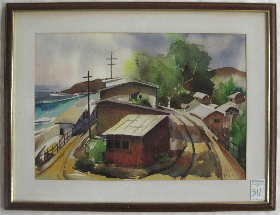 Appraisal: JEROME PRIEBE GASTON WATERCOLOR ON PAPER California - Seaside village