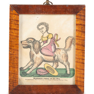 Appraisal: An American Hand-Colored Engraving of Benjamin Riding On His Dog