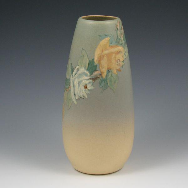 Appraisal: Weller Hudson vase with rose decoration in heavy slip Signed