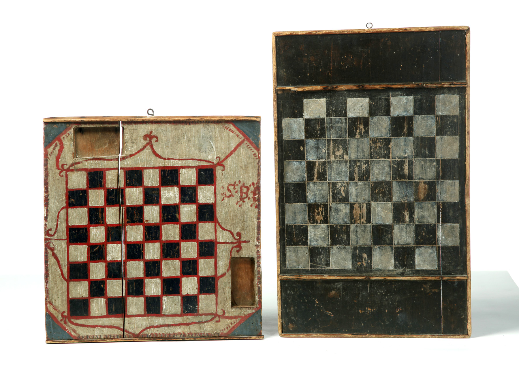 Appraisal: TWO AMERICAN GAMEBOARDS Late th-early th century pine Single boards