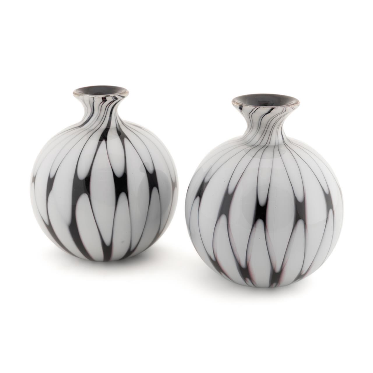 Appraisal: PAIR SEGUSO SMALL BLACK WHITE ART GLASS VASES Pair of