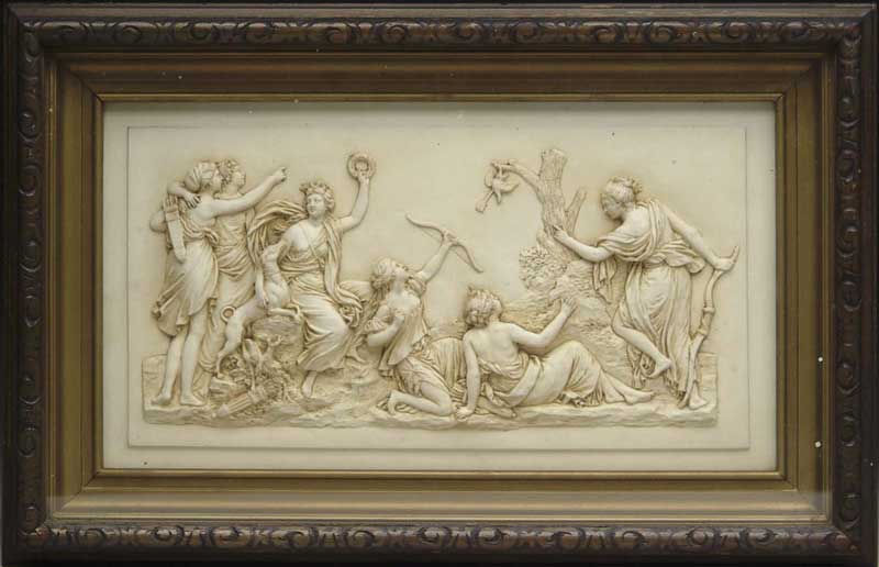 Appraisal: FRAMED PLASTER TILE Shadowbox type frame is a gilt gesso