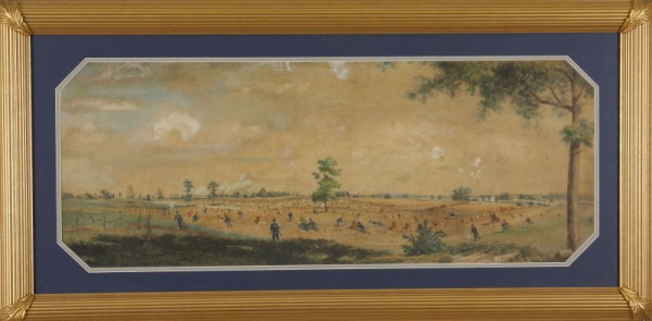 Appraisal: Panoramic Civil War battle scene watercolor x sight SLL