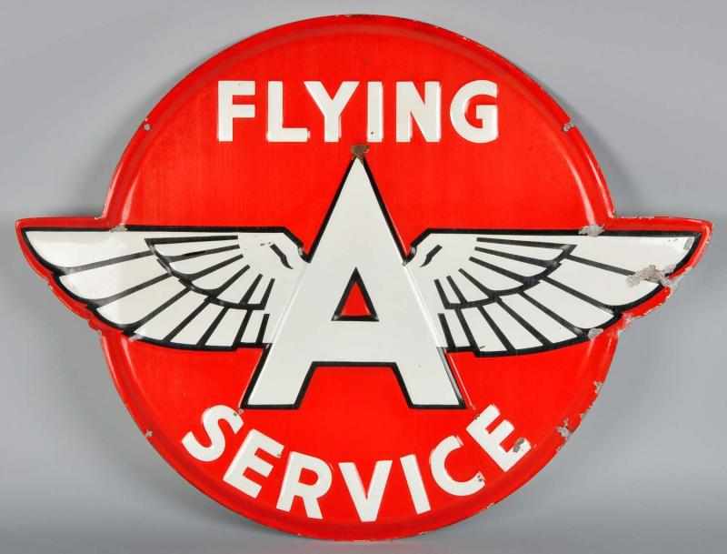 Appraisal: Embossed Porcelain Flying A Service Sign Description s Bold simple