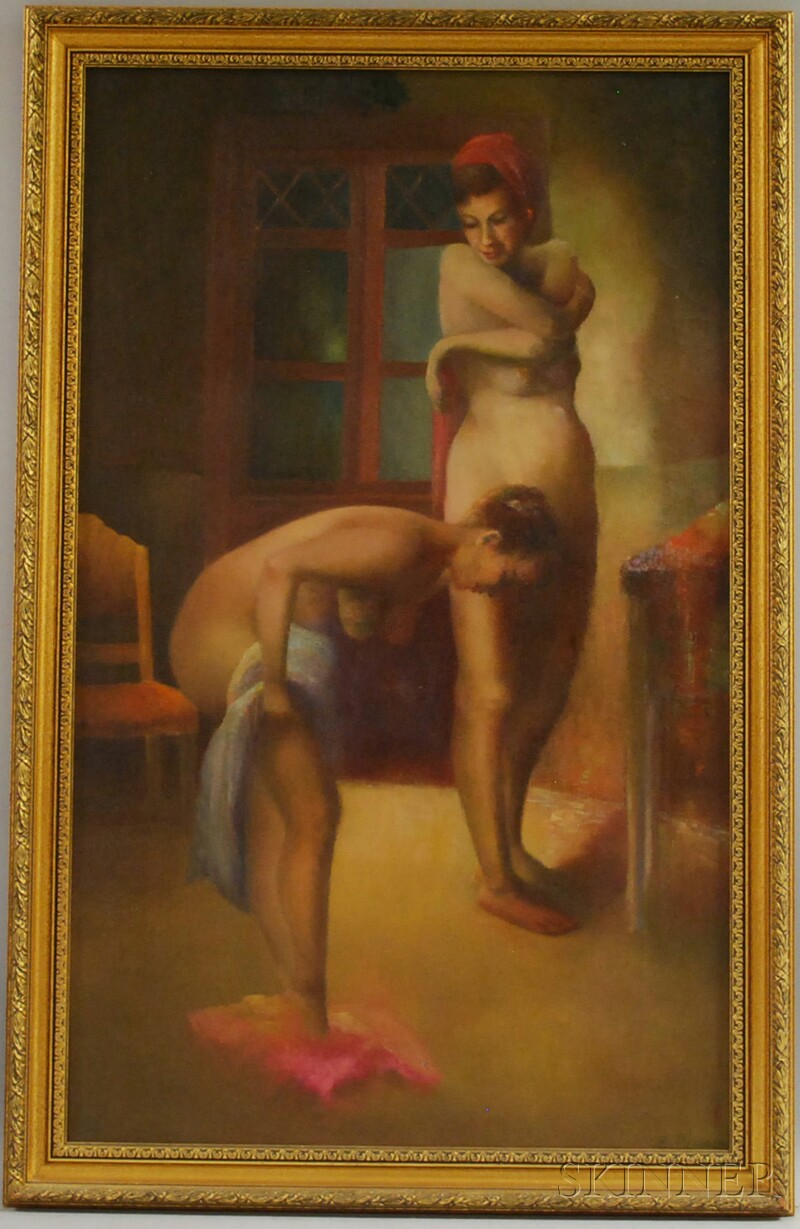 Appraisal: American School th Century Nude Female Bathers Signed E Pepper