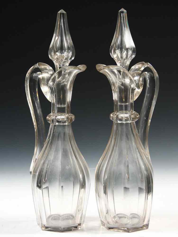 Appraisal: PAIR MOLD BLOWN GLASS DECANTERS - Pair th c American