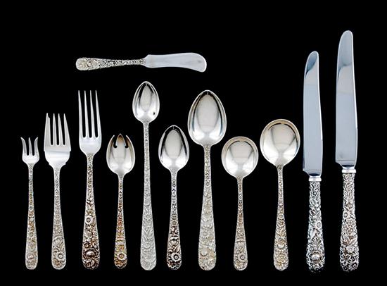 Appraisal: Kirk Son sterling flatware circa Repousse pattern consisting of hollow-handle