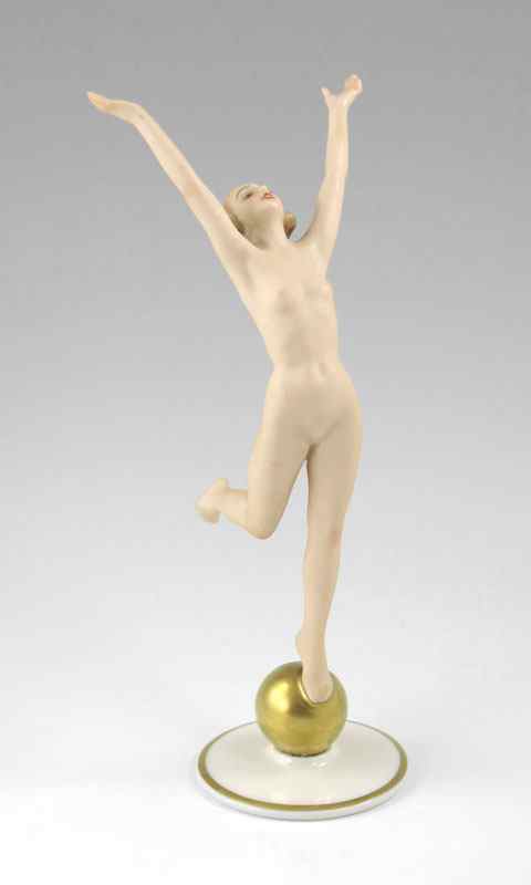 Appraisal: HUTSCHENREUTHER ART DECO NUDE SUN CHILD FIGURE Fine modeling designed