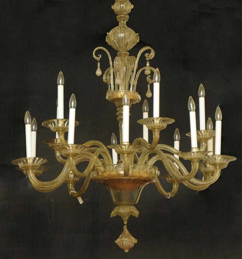 Appraisal: FINE ITALIAN MURANO GLASS TWELVE-LIGHT CHANDELIER VENINI The elaborate tiered