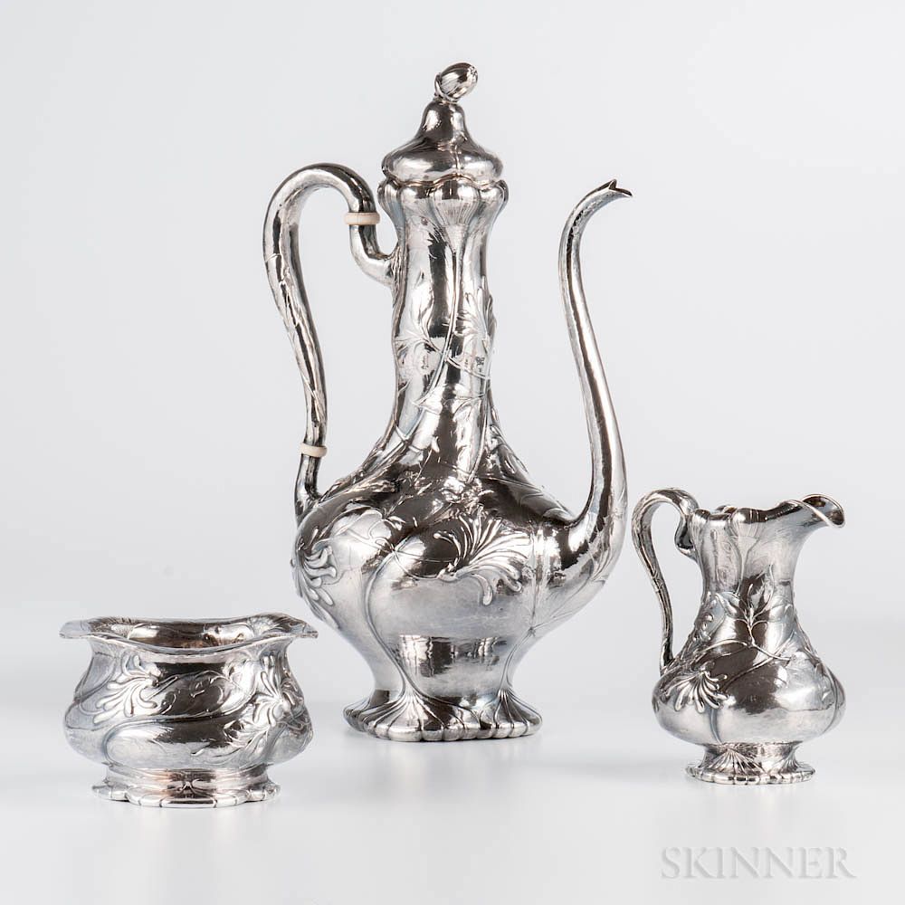 Appraisal: Three-piece Gorham Martel Silver Coffee Service Three-piece Gorham Martel Silver