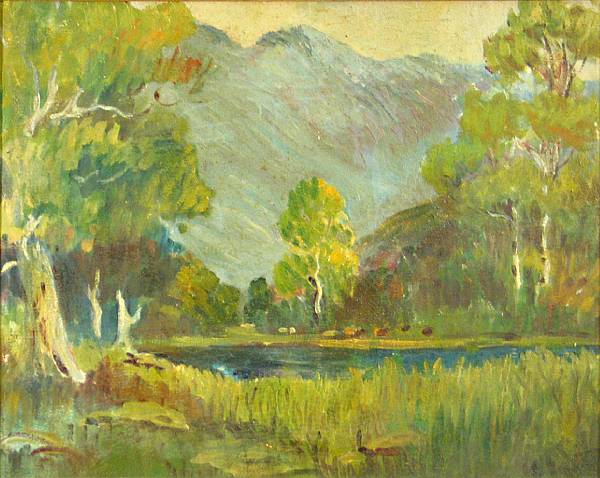 Appraisal: American School A mountain lake unsigned oil on board x