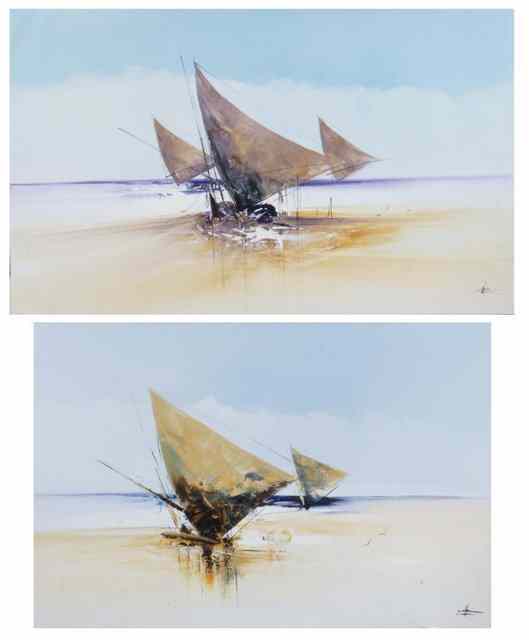 Appraisal: TH CENTURY CONTINENTAL SCHOOLSailboats on the beach with gulls nearby