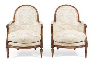 Appraisal: A Pair of Louis XVI Style Oak Bergeres Height inches