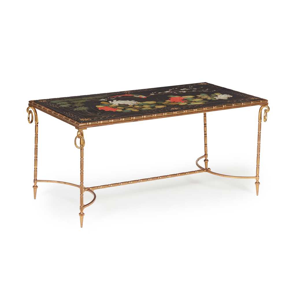 Appraisal: FRENCH GILT METAL AND JAPANESE LACQUER LOW OCCASIONAL TABLE ATTRIBUTED