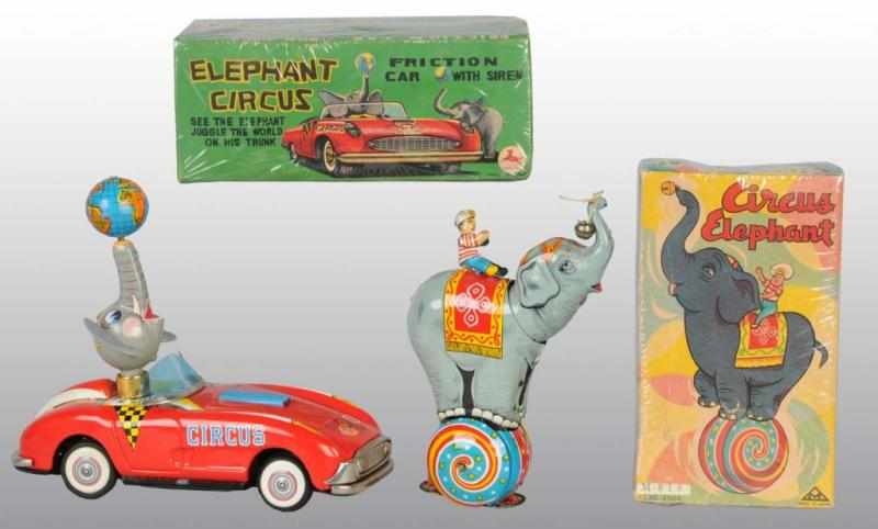 Appraisal: Lot of Tin Elephant Circus Toys Description Japanese Working Includes