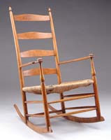 Appraisal: SHAKER NO LADDER BACK ROCKER Natural finish rocker having shaped