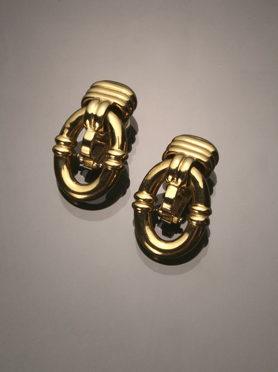 Appraisal: Pair of Italian -Karat Yellow-Gold Clip-Back Door Knocker-Form Earrings Tiffany