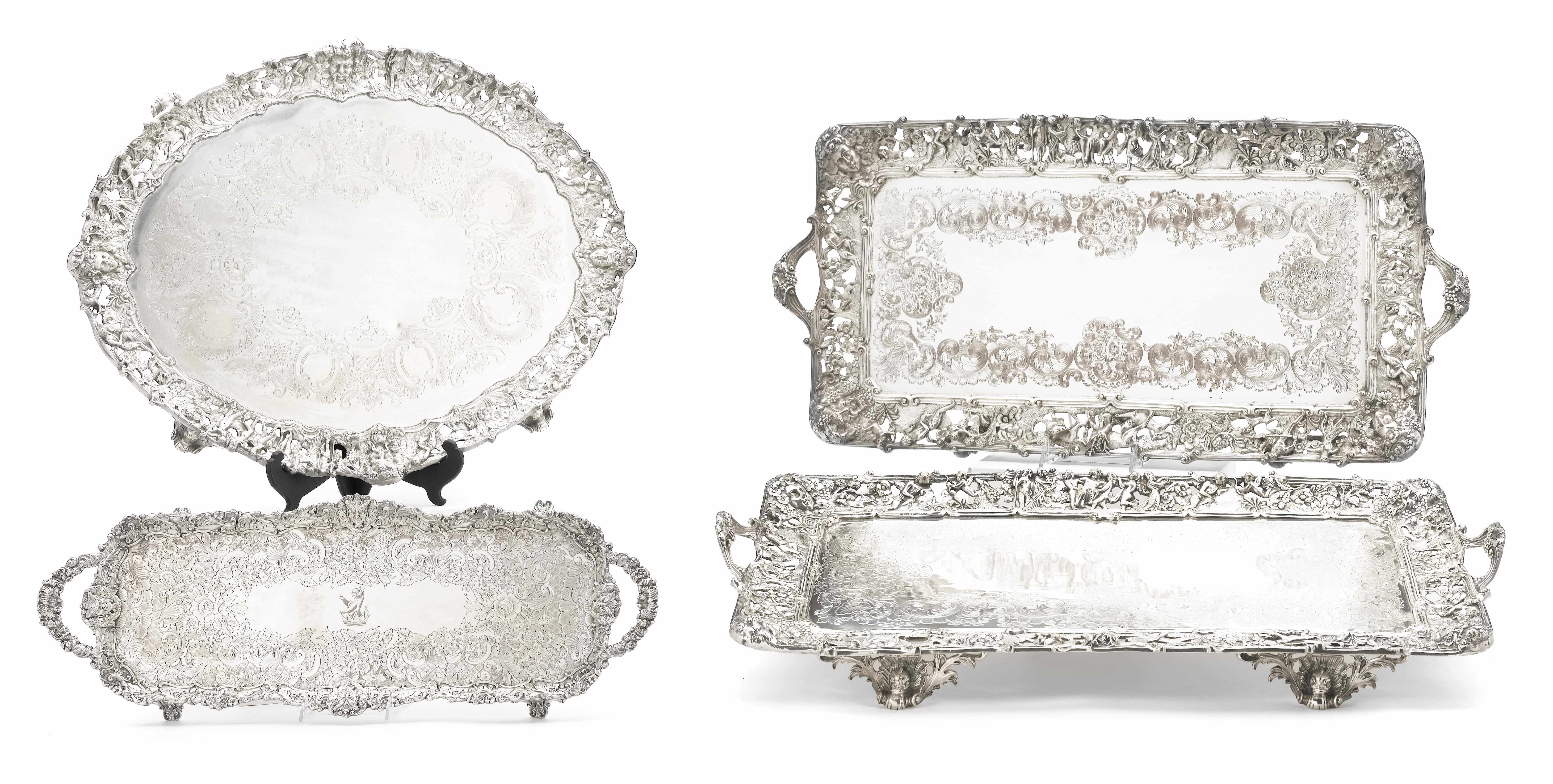 Appraisal: A group of four silver plated footed trays with cast