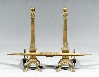 Appraisal: Large pair brass andirons classical style with ball finials tapered