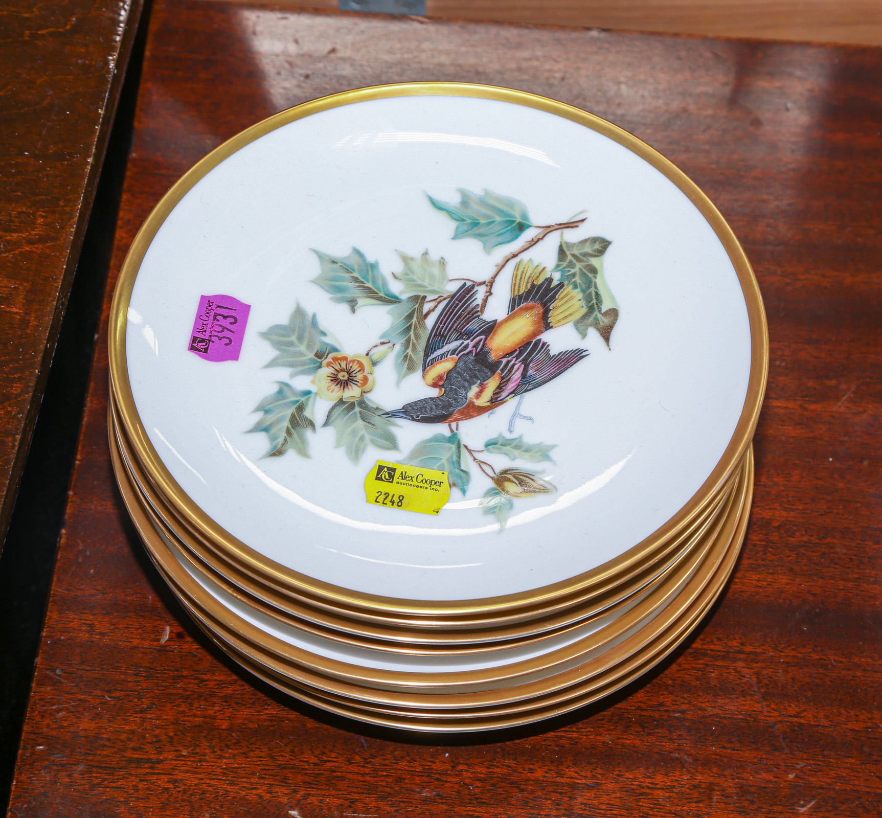 Appraisal: EIGHT HUTSCHENREUTHER AUDUBON SONGBIRD PLATES Paint transfer decorated with gilt