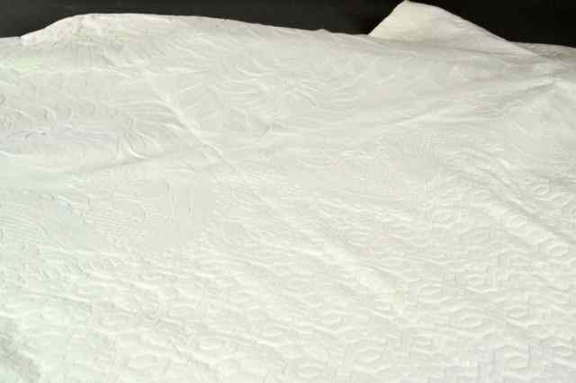 Appraisal: A White Cotton Danask CoverletWith scrolled central floral leaf design